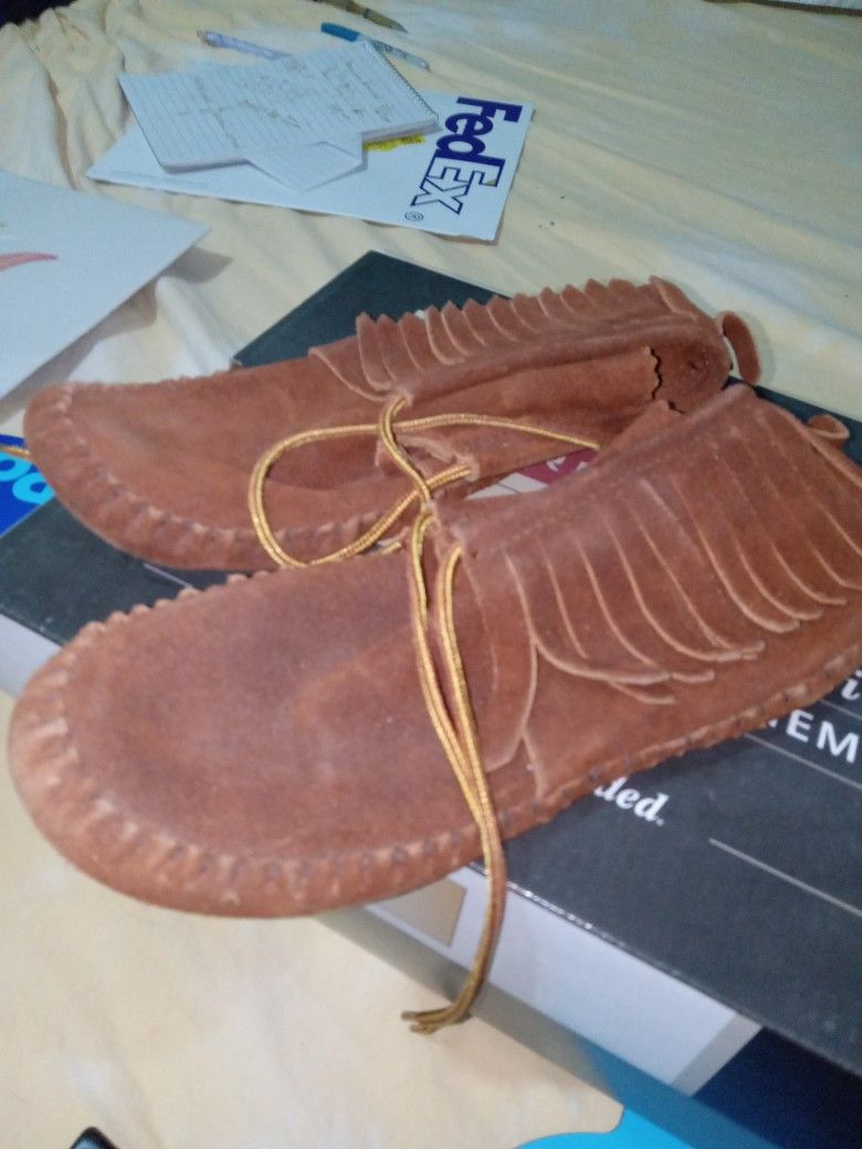 Taos Brown Fringe Leather Moccasins