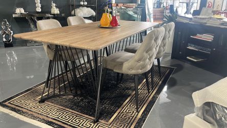 5 PIECE DINING TABLE SET LIGHT BROWN 80”