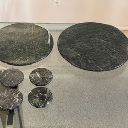 Very Well Made Green Marble Stone Large Round 14” Lazy Susan Platter, 12” Meat Cheese Board Charcuterie Tray 4 Coasters Plates