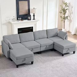 Flexible Combination Reversible 4-Seater Modular Sofa with Storage Ottomans