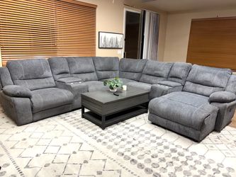 4pc Blue Fabric Chaise Sectional