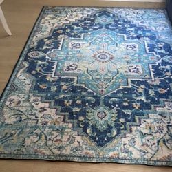 Washable Mosaic, Blue And Gray Rug