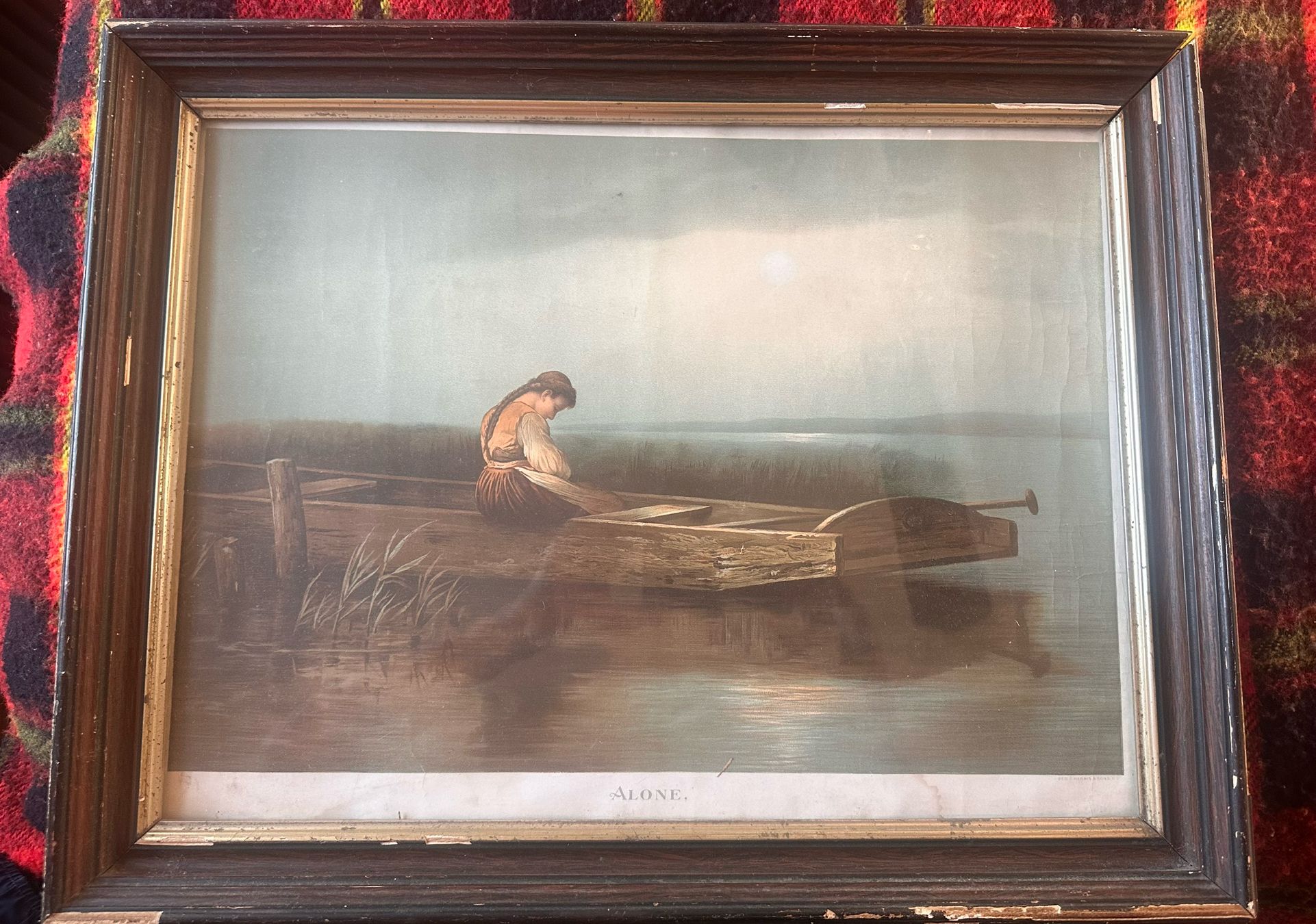 Antique Framed Lithograph - Alone