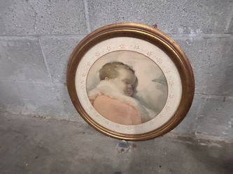 Vintage Round Gold Framed Baby Portrait Print