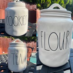 Rae Dunn Ceramic Canister Set (Cookies, Flour, Tea) – Excellent Condition