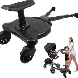 Universal Stroller Board with Detachable Seat, 2-in-1 Sit and Stand Buggy Board – Black, Up to 55 lbs Capacity