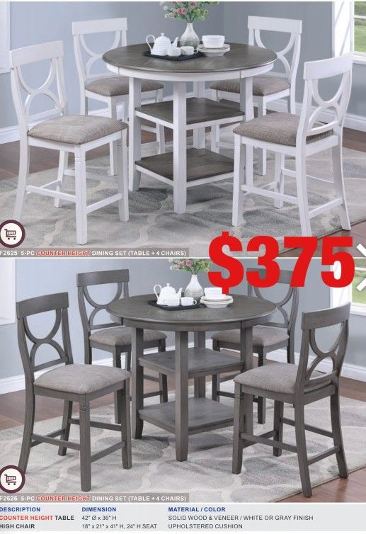 5 piece dining set. Assembly required.  Assembly not included.  Tax included.  Free local delivery.  
