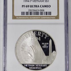1994-P "Vietnam Veterans Memorial" Silver Dollar NGC Gem Proof 69 UC