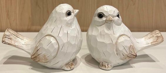 🤍🌼Beautiful Farmhouse Rustic White Carved Resin Birds🤎🤍Hand painted🤍Country Spring Decor🌼~New