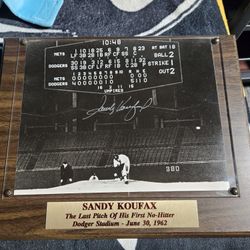 SANDY KOUFAX AUTOGRAPH PLAQUE 