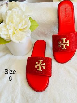 Tory Burch Red Crystal Slide Sandals Size 6
