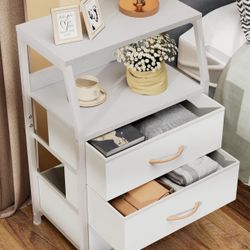 White Nightstand With 3 Drawers And 2-tier Shelf