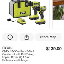 New Ryobi One Drill And Impact Set