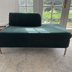 West Elm Valencia Right Arm Terminal Chaise, Forest Green, Worn Velvet