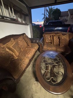 Traditional Loveseat with Carved Wood Frame
