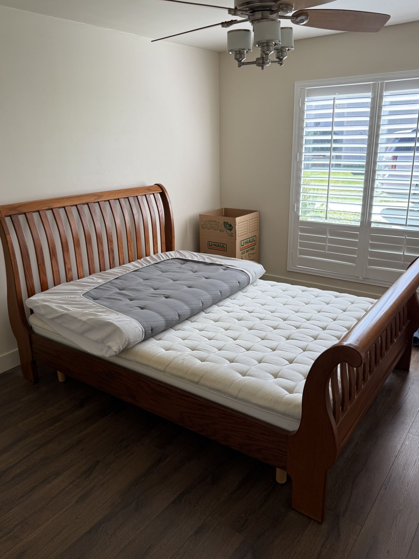 Queen Sleigh Bed with Dux Box Springs And Mattress