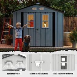 (New in box need assemble have small dent) 7.5’x7.5’  Galvanized steel Metal Storage Shed Outdoor Garden Backyard 8’x8’ Storage.