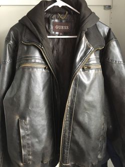 Guess Hooded Leather Jacket With lining.