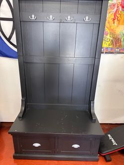 Entryway cabinet with bench and hooks