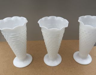 Vintage  Footed White Milk Glass 9 Inch Flower Vase