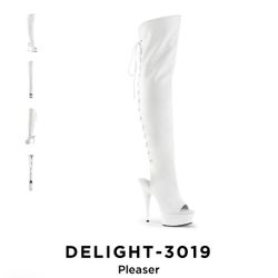 Pleaser Delight 3019 White Thigh High Boots