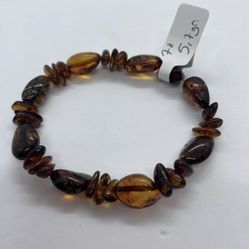 New Black Dark Red Bead Bracelet Natural Baltic Amber stretch Unisex 7” / 5.7gr