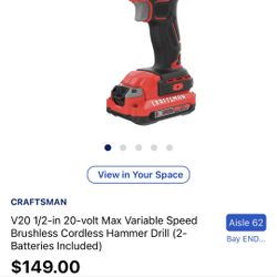 Craftsman Hammer Drill With 2 Batteries