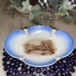 Vintage Blue & Farm House Scene inside, Oblong Serving Bowl 24.99