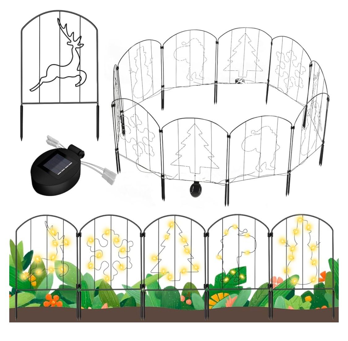 Solar Lighted Garden Fence 10 Panels christmas