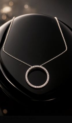 Eternity Solid Silver Circle Pendant Necklace  0.18 CCTW J/K Clarity Diamonds