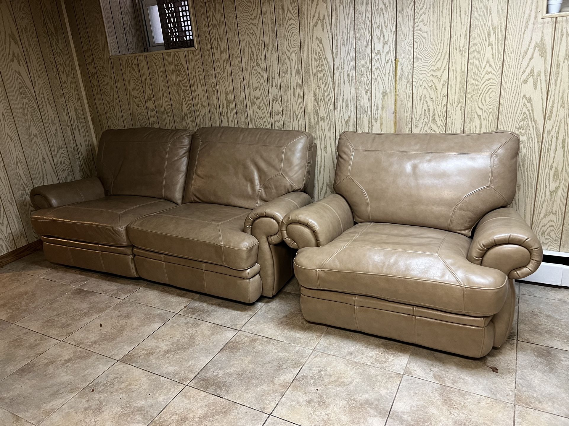 Real Leather Recliner Loveseat And Chair For Sale