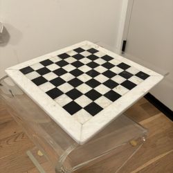 16 inch Black and White Marble and Onyx Chess Board, Luxury Polished Stone Board