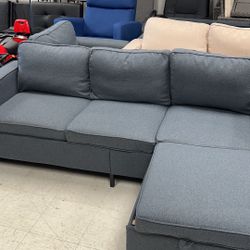 Sectional Sofa Couch, 3 Seat Sofa with Flexible Storage Ottoman, Modern L-Shape Linen Couches