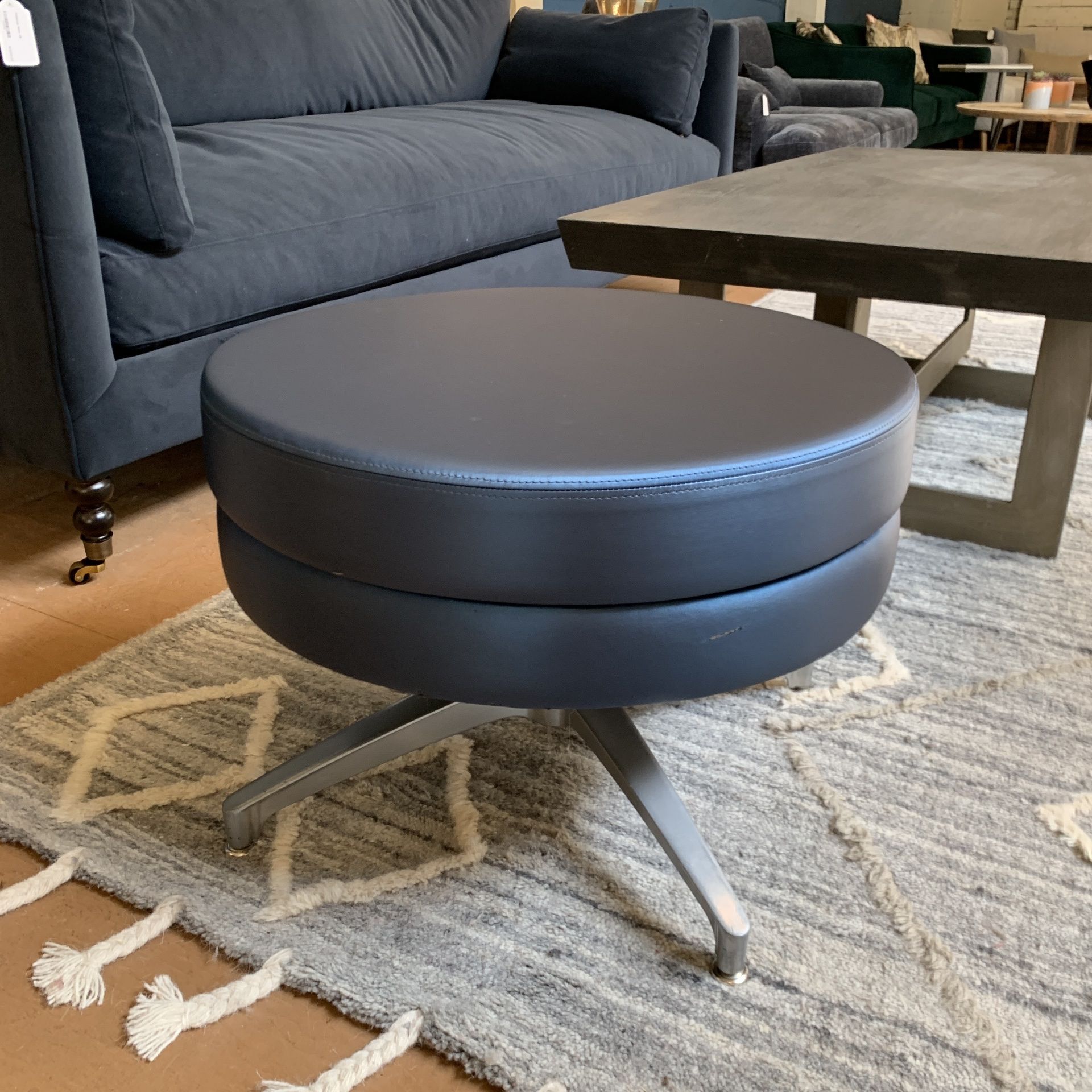 Navy Round Footstool Chrome Base