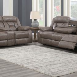 Microfiber Taupe Reclining Sofa And Loveseat! 