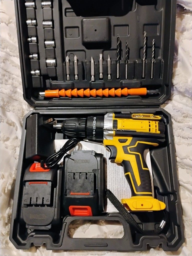 Cordless Drill With Attachments And 2 Batteries