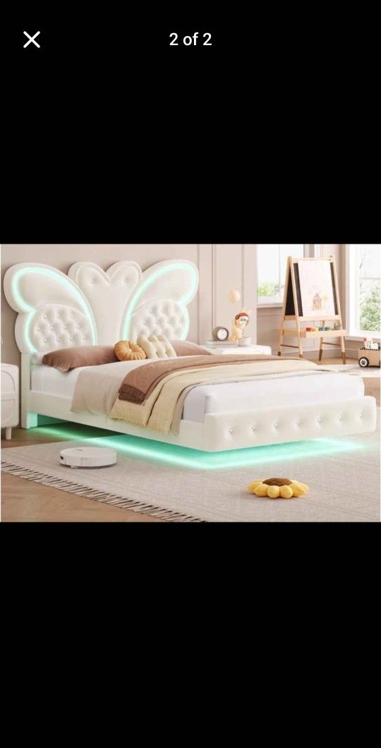 Queen Size Velvet Upholstered Bed with LED Lights