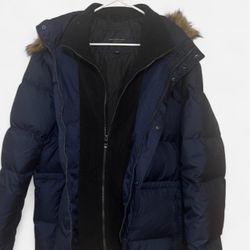 Marc New York Navy Puffer Jacket with Fur Hood