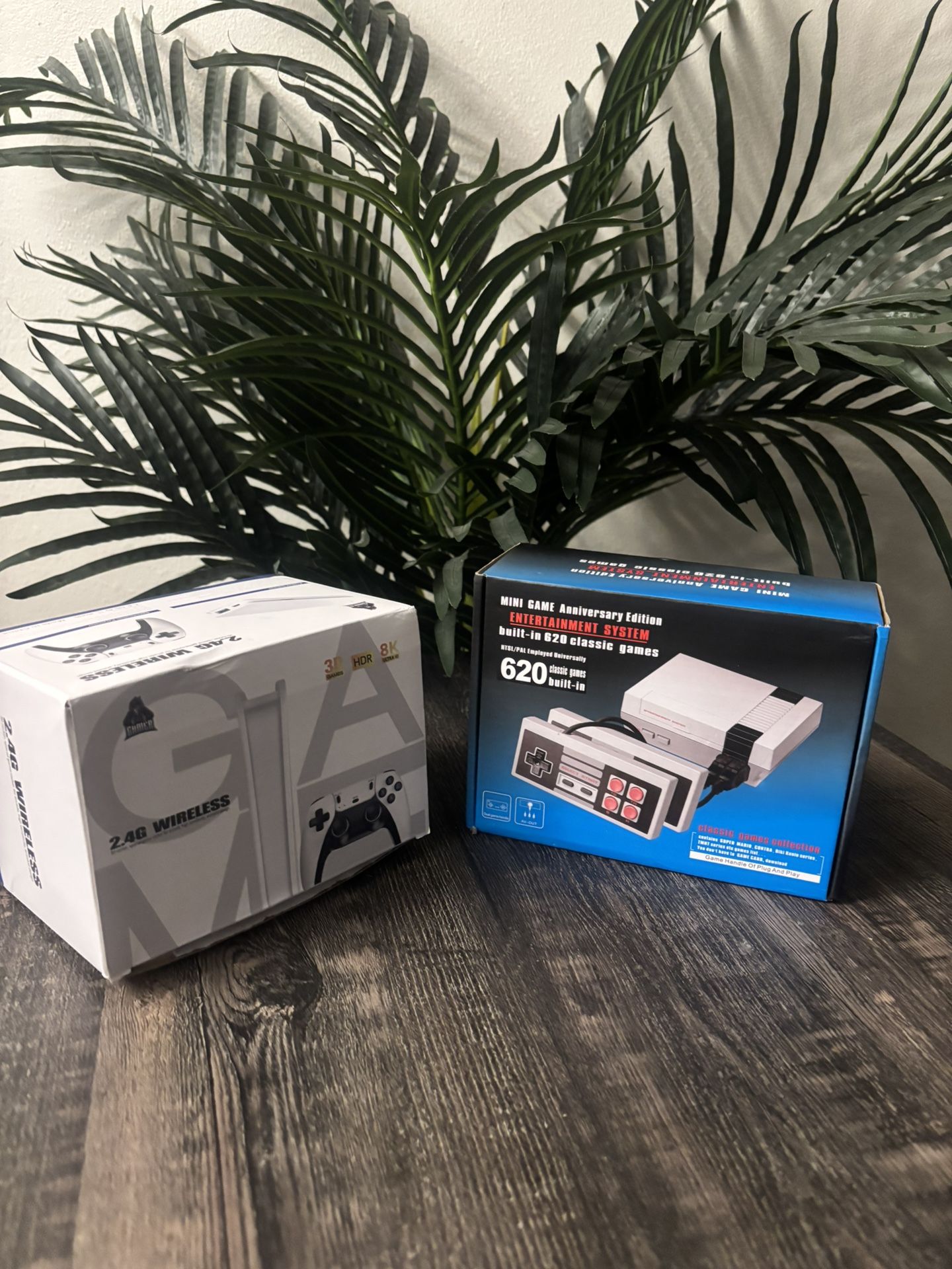 BUY BOTH FOR EACH KID ONE HAS 3000 GAMES. ONE HAS 620 GAMES BOTH COME WITH TWO CONTROLLERS.