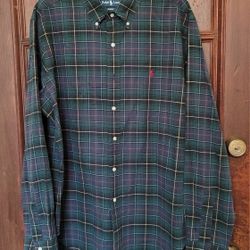 Ralph Lauren Classic Fit Green Blue Tartan Plaid Button Up Shirt XL