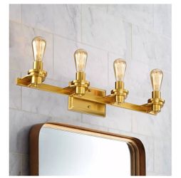 4-Light Gold Bathroom Vanity Light Fixture Brushed Brass Industrial Rustic Wall Sconces Up/Down Over Mirror Wall Lighting, Bulbs Included