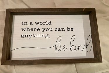 Be Kind Framed Wood Wall Sign