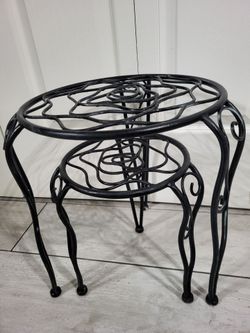 Black Metal Plant Stand Indoor Outdoor D12.5"x15"Tall & D 8.5"x11" Tall ~ $15/set