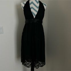 Black Halter Dress, Lace, Lined Size Medium 