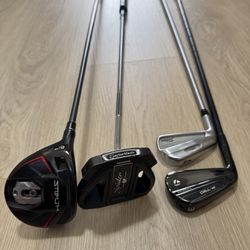 Lefty Golf Clubs Stealth 5 Wood Taylor Made Spider EX Putter Titleist T100s 4 Iron Taylor Made P790 3 Iron  Stealth 5 Wood 