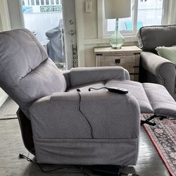 Light Grey Fabric Power Recliner Hardly Used