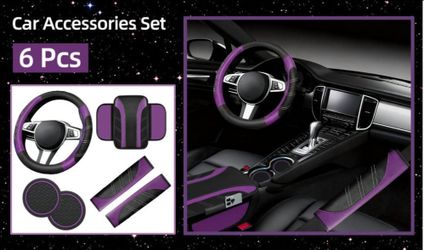 STEERING WHEEL COVER 6 PIECE SET BLACK/PURPLE