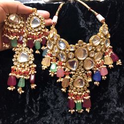Kundan Polki Real Stones Bridal Wedding Party Jewelry  Set Mang Tikka Earrings Wedding Party Festive Jewelry Simply Stunning! 
