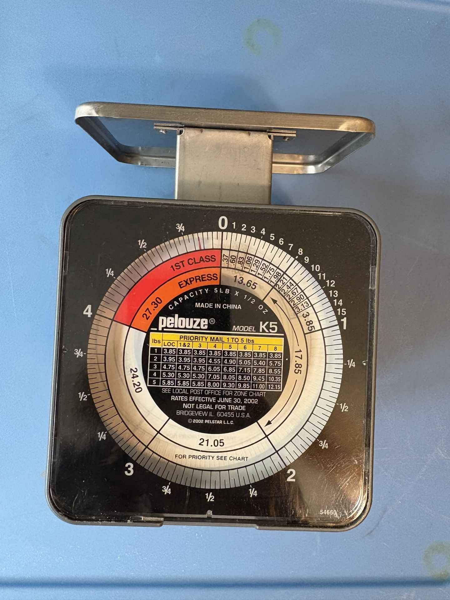 Vtg Mechanical Postal Scale Pelouze Model K5 5 Pound Capacity