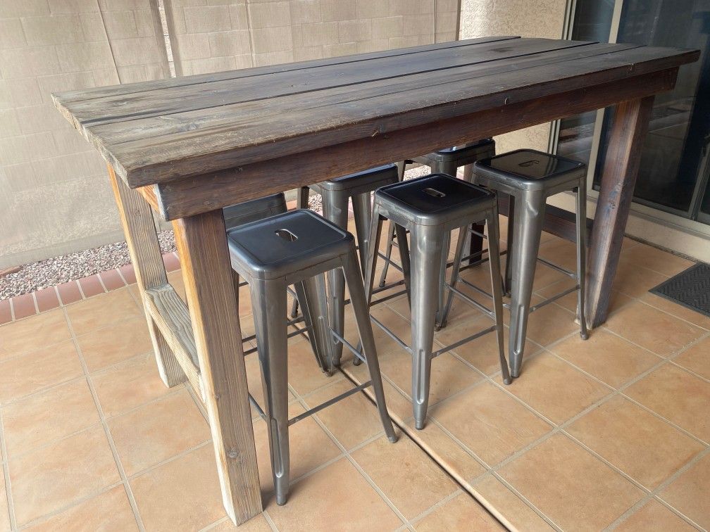 Wood Pub Table & Bar Stools $250